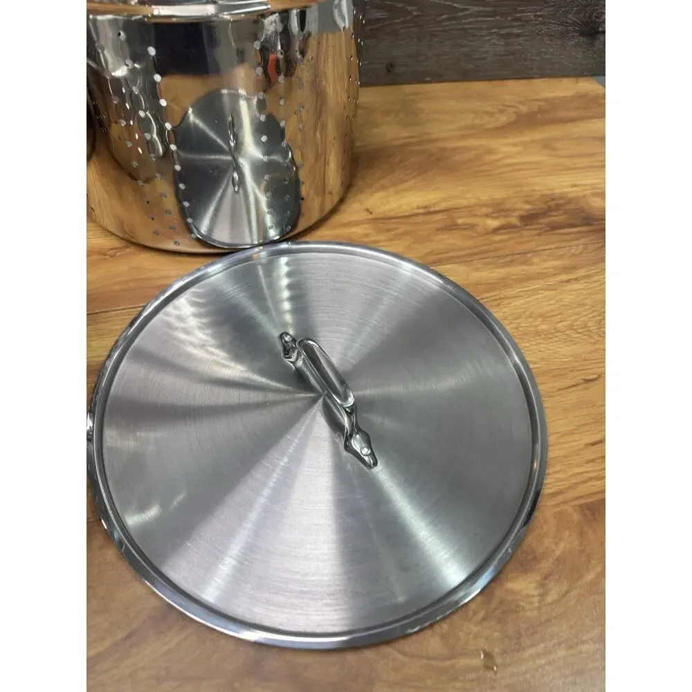 ALL CLAD Stainless Steel 12 Qt Stock Pot Pasta Pentola Strainer Steamer ~4 Pc